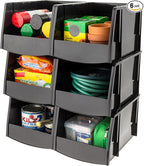 IRIS USA Extra Large Stackable Storage Bins, 6-Pack, 13"L x 10"W x 8"H, |Made in USA|, Plastic Open Front Shelf Bin for Organizing Parts, Hardware, Tools, Supplies, Garage Shelf, Pantry - Black