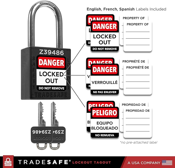 TRADESAFE Lockout Tagout Lock Sets, 10 Black Keyed Alike Safety Padlocks, 2 Keys Per Lock, OSHA Compliant Loto Locks, for Lockout Tag Out Stations - Premium Grade