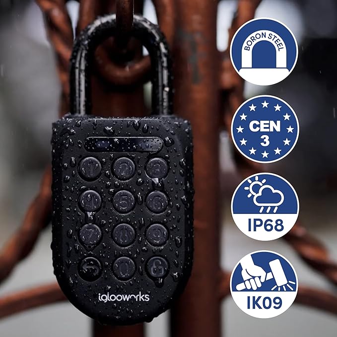 igloohome New Rugged Outdoor Smart Padlock 2E (SP2E) – Manage Access Remotely with Mobile App (iOS/Android) & Dashboard – No WiFi Needed, CEN-3, IK-09 Certified, IP68 Waterproof & 2-yr Warranty