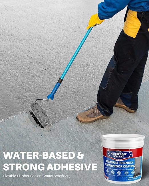Waterproof Sealant 5 Gallon, Light Gray, Multi-Surface Leak Repair Coating, Durable Water-Based Rubber Roof Coating, Indoor & Outdoor Polyurethane Sealant for Concretes & Constructions