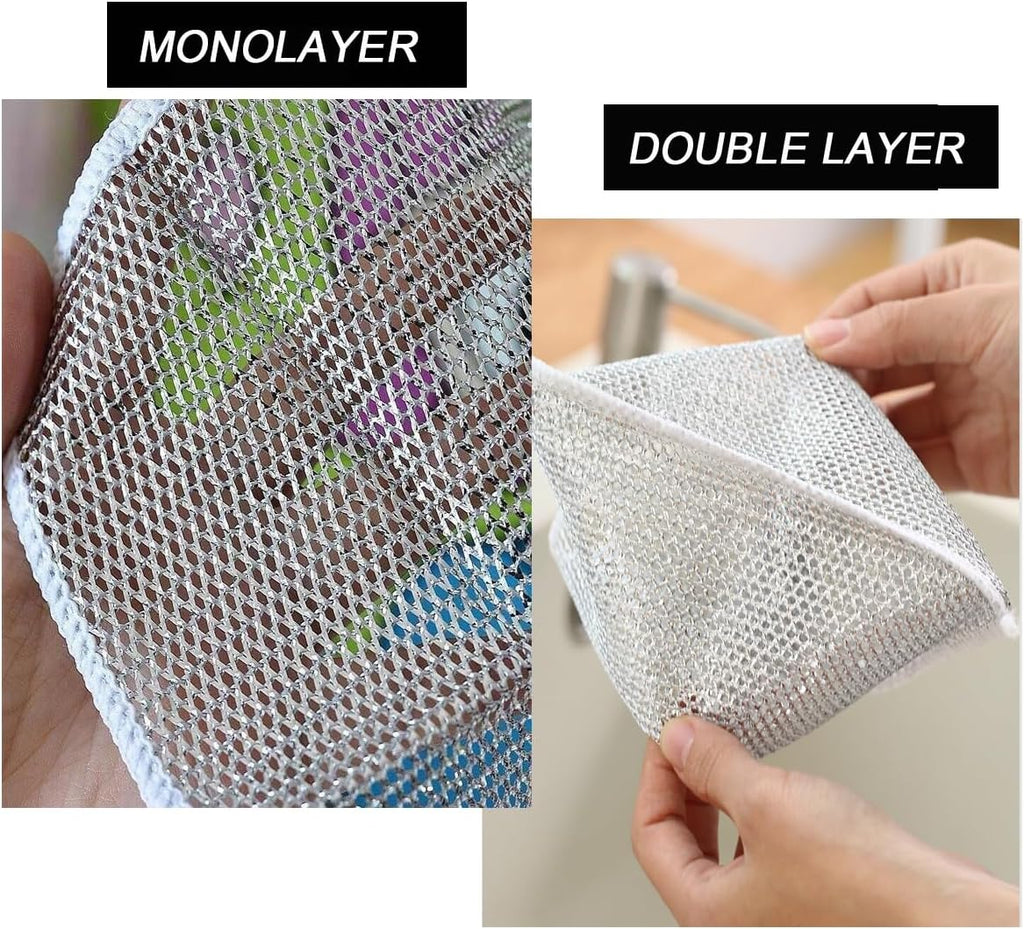 10 PCS Multipurpose Wire Dishwashing Rag for Wet and Dry,Non-Scratch Wire Dishcloth,Scrubbing Wire Dishwashing Rags,Time-Saver Kitchen Wipes Cleaning Cloths (Double Layer)