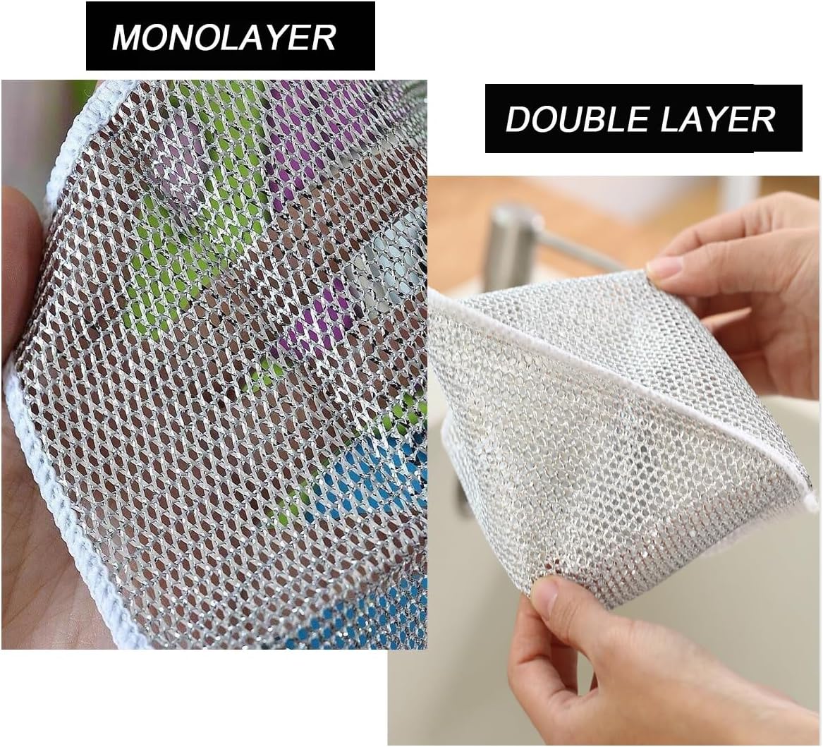 10 PCS Multipurpose Wire Dishwashing Rag for Wet and Dry,Non-Scratch Wire Dishcloth,Scrubbing Wire Dishwashing Rags,Time-Saver Kitchen Wipes Cleaning Cloths (Double Layer)
