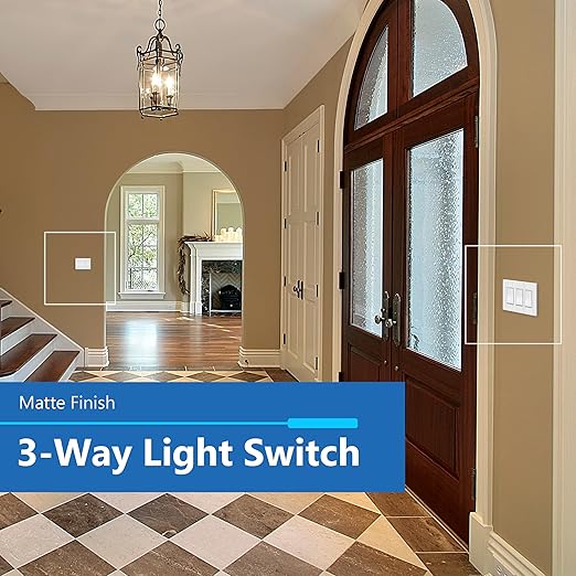 LIDER Brushed White Minimalist Design Decorator Switch, Frameless Paddle Wall Light Switch, On/Off Rocker Switch, 3-Way or Single Pole, Residential Grade, UL Listed, 3 Wire, 15A 120-277VAC, 5 Pack