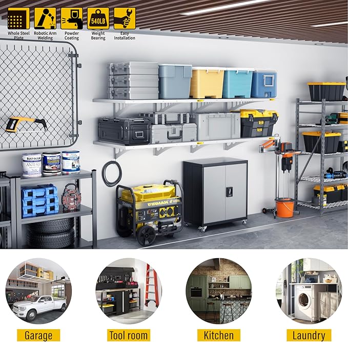 4Pack 2x3ft Adjustable Metal Garage Wall Shelving Heavy Duty Garage Storage Shelf Wall Mounted White