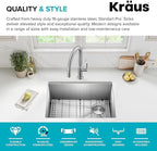 Kraus KHU111-25 Standart PRO 16 Gauge Undermount Single Bowl Stainless Steel Kitchen Sink, 25 Inch