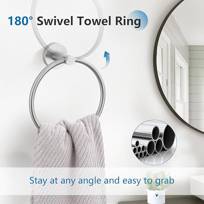 10-Piece Towel Bar Set Brushed Nickel Bathroom Hardware Set Upgraded Towel Hooks Towel Holder Set for Bathroom Stainless Steel Wall Mounted Bathroom Accessories Set 23.6 Inch