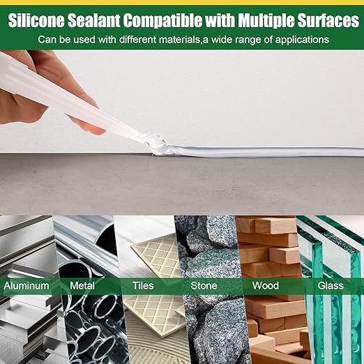 6 Pack Clear Silicone Sealant Caulk, 10.1 oz 100% Waterproof Silicone Sealant Adhesive Clear Caulk Tool for RV Marine Home Window Roof Door Kitchen Bathroom Bathtub Shower Auto Leakproof Seal