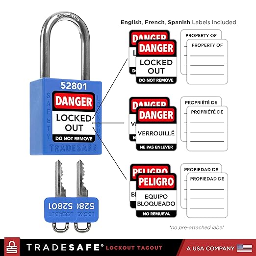 TRADESAFE Lockout Tagout Locks Set - 7 Blue Loto Locks, Lockout Locks Keyed Different, 2 Keys Per Lock, OSHA Compliant Lock Out Tag Out Padlocks, Safety Padlocks for Electrical Lockout Tag Out Kits