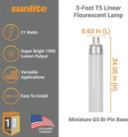 Sunlite 30325 F21T5/841 3 Foot T5 Linear Fluorescent Lamp, 21 Watts, 1900 Lumens, 4100K Cool White, Miniature G5 Bi-Pin Base, ROHS Compliant, High Performance Straight Tube, 40 Pack