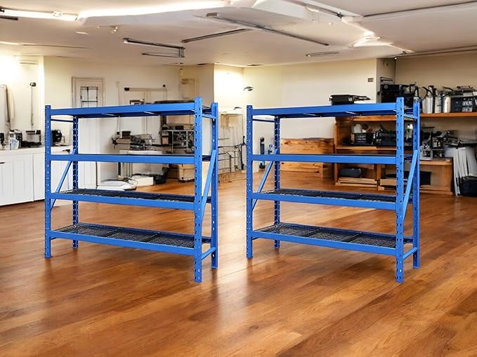 Heavy Duty Member Mark 4-Shelf Industrial Storage Rack, 77" W x 24" D x 72" H (Blue, 2 Pack)