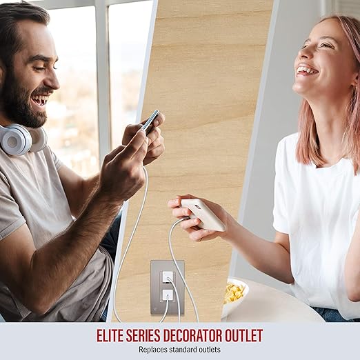 ENERLITES Elite Series Decorator Receptacle Outlet Child Safe Tamper-Resistant, Self-Grounding, Residential Grade, 15A 125V, UL Listed, Brushed Wall Plate Included, 61501-TR-NKWBP, Nickel