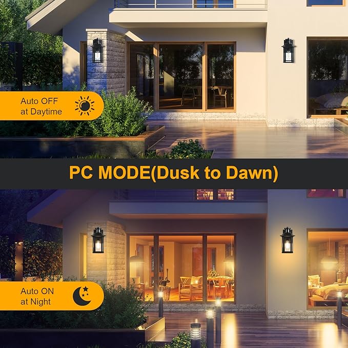 Motion Sensor Outdoor Wall Light, 3 Adjustable Lighting Modes Porch Lights, Dusk to Dawn Black Exterior Light Fixtures, Waterproof Outside Wall Lantern Sconce for House, Garage, Bulb Included