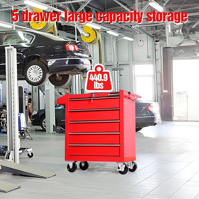 Tool Chest Heavy Duty Cart Steel Rolling Tool Box 5 Drawer Cart (TZ35 Red)