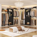 Unikito 8FT Closet System with 4 Drawers, 96" Wood Closet Organizer with Mirror and Hanging Rods, Sturdy Walk in Wardrobe Closet Insert with Tower, 96" W x 16" D x 80" H (Can Be Cut To Fit), Black