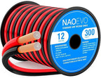 NAOEVO 12 Gauge Wire 300FT, 2 Conductors Electrical Wire Red Black Cable, Flexible/Low Voltage/PVC 12 AWG Copper Clad Aluminum Extension Cord for Speaker, LED Strips, Automotive 12V/24V DC