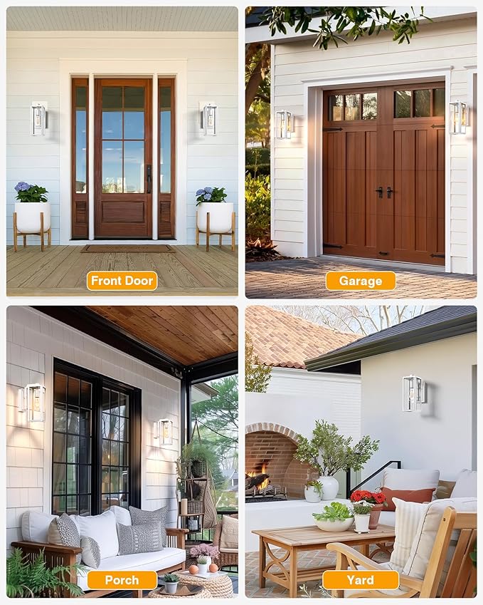 VIANIS 2 Pack White Outdoor Lighting Fixtures, Dusk to Dawn Outdoor Lighting, Exterior Light Fixture Wall Mount for House, Anti-Rust Aluminium Porch Lights Outdoor for Patio, Entryway