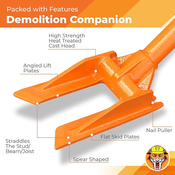 48” Round Handle Demolition Bar – Versatile Wrecking & Multi Tool- For Home Renovations and DIYs - Trusted by Contractors, Firefighters & Restoration Professionals