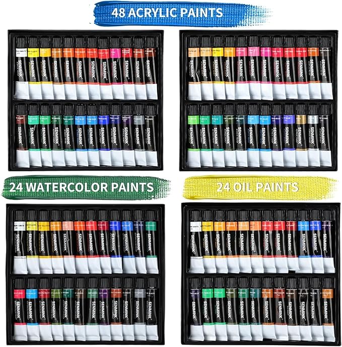 196Pcs Deluxe Artist Painting Set with French Easel, 48 Colors Acrylic & Oil Paints, 24 Colors Watercolor Paints, Art Paint Supplies for Artists, Beginner & Adults