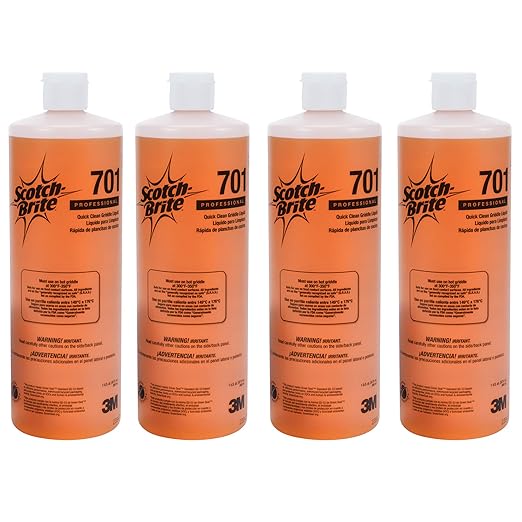 3M H-701-32OZ Scotch-Brite Griddle Cleaning, Quick Clean Liquid 701, 4 Quarts, Heavy Duty, Cleans in 3-5 Minutes, For Baked On Food and Cooking Oils, Use on Hot or Cool Griddle