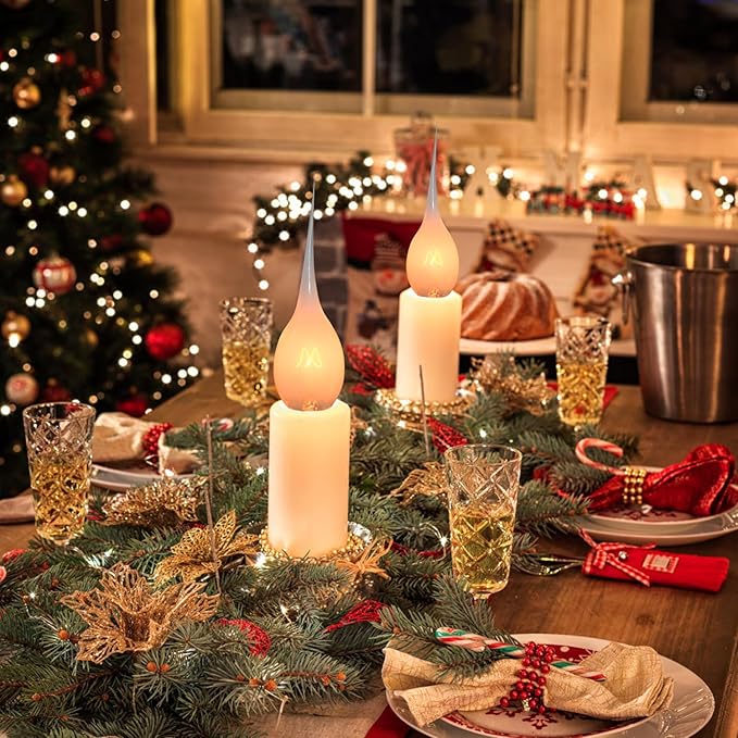 Christmas Lights Indoor 12 Pack C7 Silicone Dipped Candle Light Bulbs, Clear Silicone Decorative Light Replacement Bulbs for Electric Candle Lamps and Chandelier, E12 Candelabra Base, 5Watt, 120 Volt