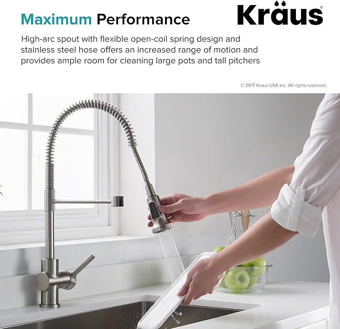 KRAUS Britt Commercial Style Spot Free Stainless Steel Pre-Rinse Kitchen Faucet with Deck Plate and Soap Dispenser, KPF-1690SFS-KSD-31SFS