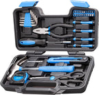 CARTMAN 39-Piece Home Tool Set Kit, Essential Household Hand Tools with Plastic Storage Case, Blue