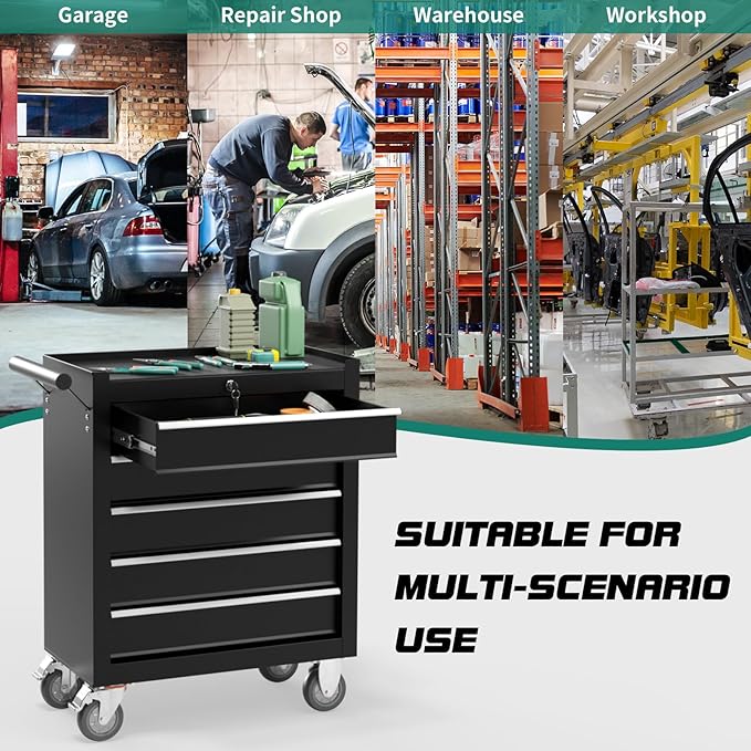 5-Drawer Rolling Tool Chest Toolbox, Rolling Tool Box with Wheels, Tool Chest with Keyed Locking System and Drawer Liners, Tool Box Organizer for Garage, Warehouse, Workshop