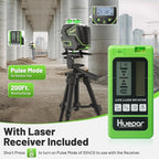 Huepar 16 Lines Self Leveling Laser Level 4x360° Cross Line Laser with Receiver -LCD Screen, 4D Bluetooth Green Beam Tiling Floor Laser Tool, 360° Horizontal/Vertical Laser Kit -Remote Control S04-5RG