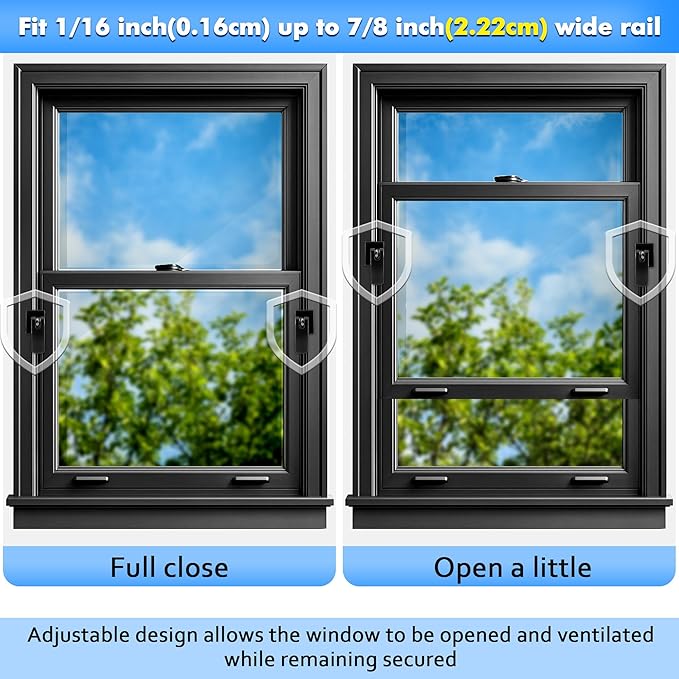 5 Pack Window Locks, Diecast Durable Design, Compatible with Horizontal and Vertical Window, Fit 1/16 inch(0.16cm) up to Wide Rail Easy Installation, Enhanced Safety (Black)