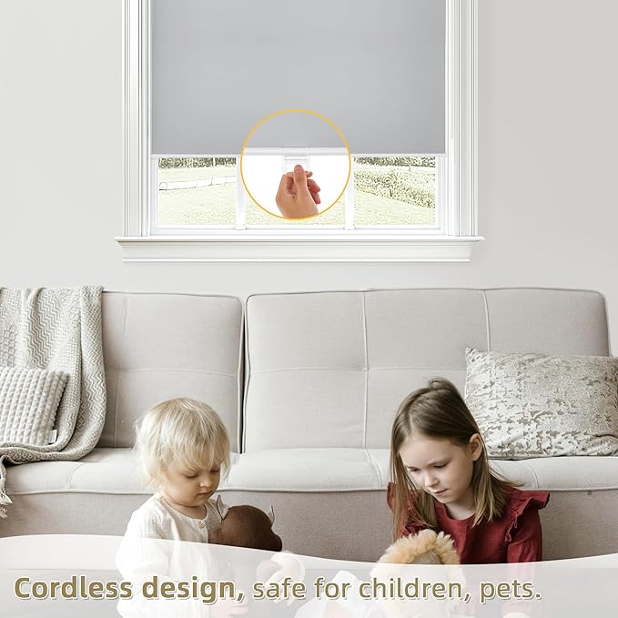 ChrisDowa Cordless Blackout Roller Shades for Windows, Thermal Insulated UV Protection Pull Down Shades, Total Blackout Window Blinds for Home, Office, Bedroom, Door (24" W x 72" H, Grey)