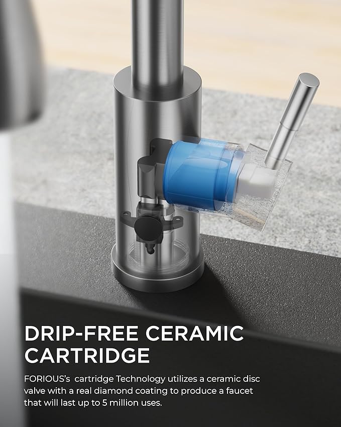 FORIOUS Touchless Kitchen Faucet with Pull Down Sprayer, Brushed Nickel Hands-Free Smart Motion Sensor Sink Faucet Single Handle Contemporary, Suitable for Farmhouse Laundry Camper RV Bar