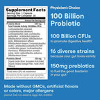 Physician's CHOICE 100 Billion Advanced Probiotic - 16 Strains + Organic Prebiotics - Digestive & Gut Health - Supports Occasional Constipation, Diarrhea, Gas & Bloating - Probiotics for Women & Men