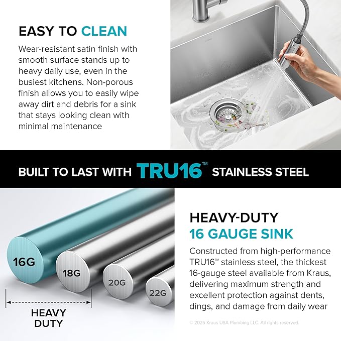 KRAUS Standart Pro 14 -inch Undermount Single Bowl 16 Gauge Stainless Steel Bar Kitchen Sink, KHU101-14