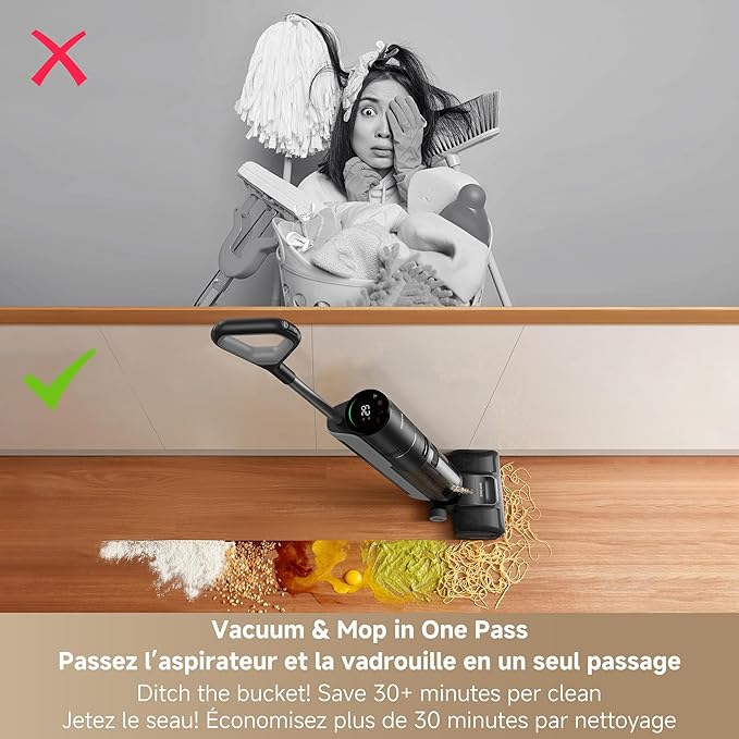 DREAME H12 FlexReach Vacuum Mop, 0 Tangle Wet Dry Vacuum Cleaner, Cordless Vacuum Mop All-in-One for Hard Floors, 180° Lie-Flat Floor Cleaner Machine with 194°F Hot Self-Cleaning, 50Mins Runtime