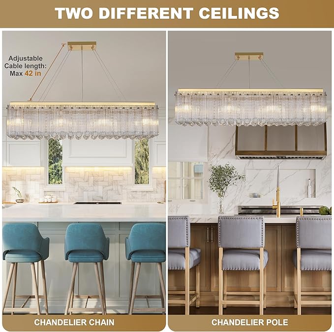 Gold 40 Inches Chandeliers for Dining Room, Modern Chandelier for Living Room, Island Light, Light Fixture for Entryway, Foyer, 8 Bulbs(Not Inclubed), E12 Base