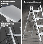 Taranta 4 Step Ladder,Aluminum Lightweight Folding 4 Step Stool with Anti-Slip Wide Pedal,330lbs Capacity Step Ladder for Household,Kitchen,Office - Silver