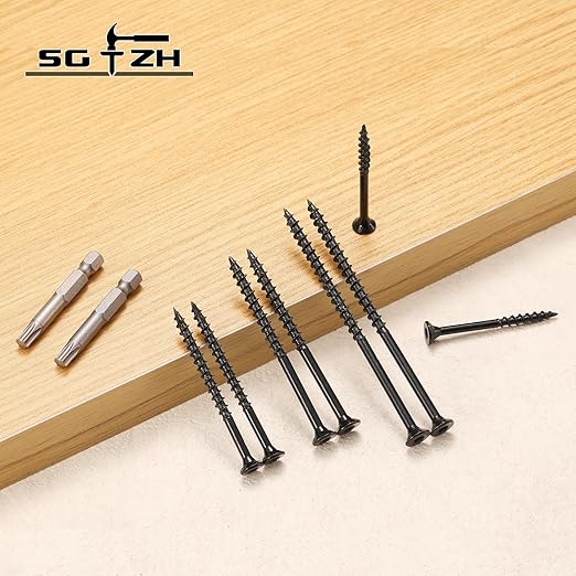 #10 x 3 Inch Deck Screws (405Pcs) 6lb. Exterior Wood Screws. Carbon Steel, Black, Flat Head, Rust Resistant epoxy Coated, with T25 Star Bit