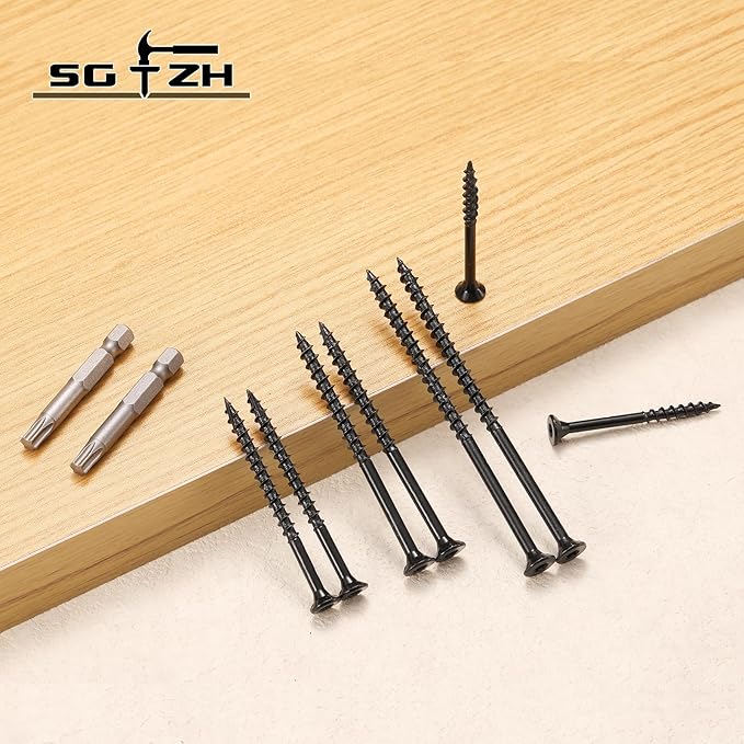 #8 x 1-1/2" Deck Screws (1610Pcs) 10lb. Exterior Wood Screws. Carbon Steel, Black, Flat Head, Rust Resistant epoxy Coated, with T25 Star Bit