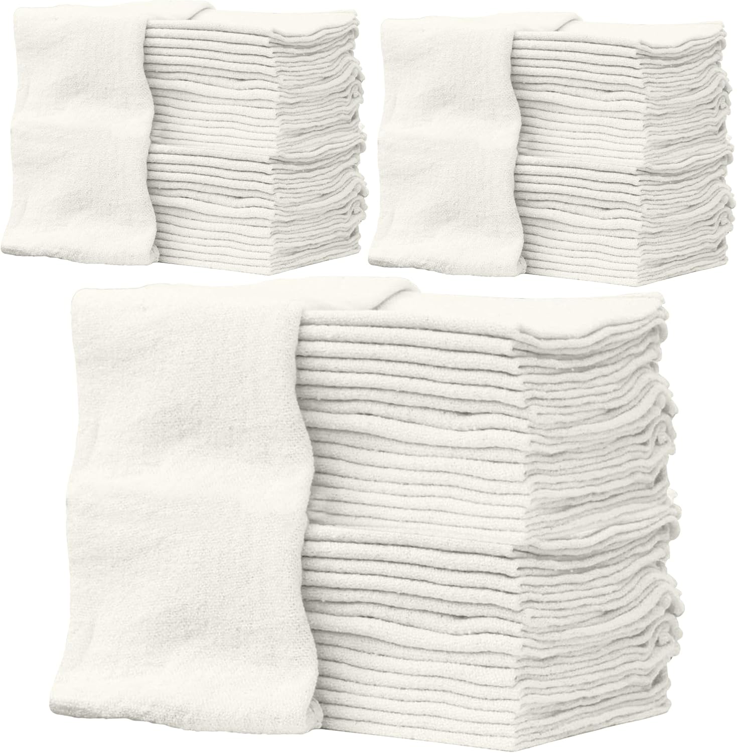 ZUPERIA Cotton Shop Towel – Multipurpose Cleaning Cloths (14" x 12" - Pack of 150 - White) Reusable Shop Rags for Automobiles, Industrial, Restaurants, Garage, and Homes