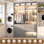 4FT Closet Systems with 5 Wood Drawers, 48 Inch Closet Organizer System with 2 Hanging Rods & 7 Shelves, Heavy Duty 48" Walk-in Closet, Grey (48"L x 15" W x 80" H)