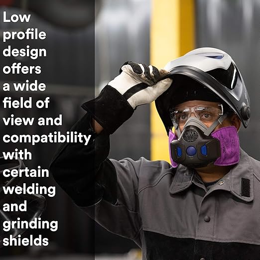 3M Respirator, Secure Click Half Face Reusable Respirator with Speaking Diaphragm and Push Button Seal Check, HF-802SD, Sweeping, Sanding, Grinding, Sawing, Dust, Medium