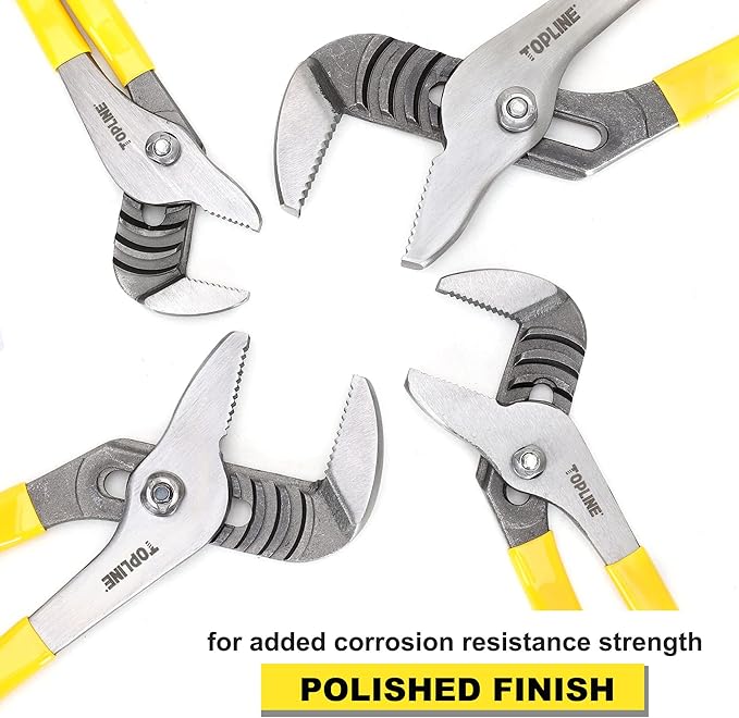 TOPLINE 4-piece Tongue and Groove Joint Pliers Set with Dipped Handles, Groove Joint Pliers Set Included 12-Inch, 10-Inch, 8-Inch and 6-Inch, Ideal for Basic Home Repair and General Applications