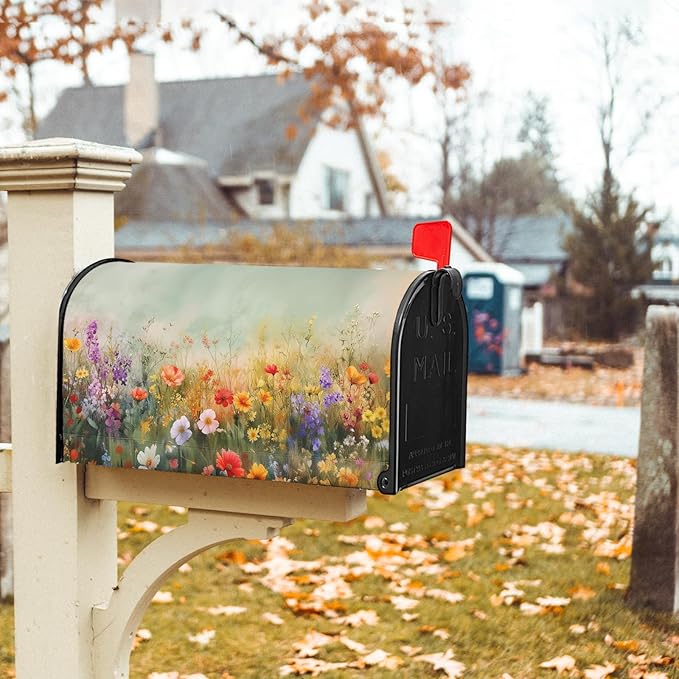 Kawani Spring Floral Mailbox Covers Magnetic Summer Wild Flower Mailbox Covers Magnetic Standard Size 25.5x21 Inch Spring Easter Holiday Post Letter Box Cover for Garden Yard Decor