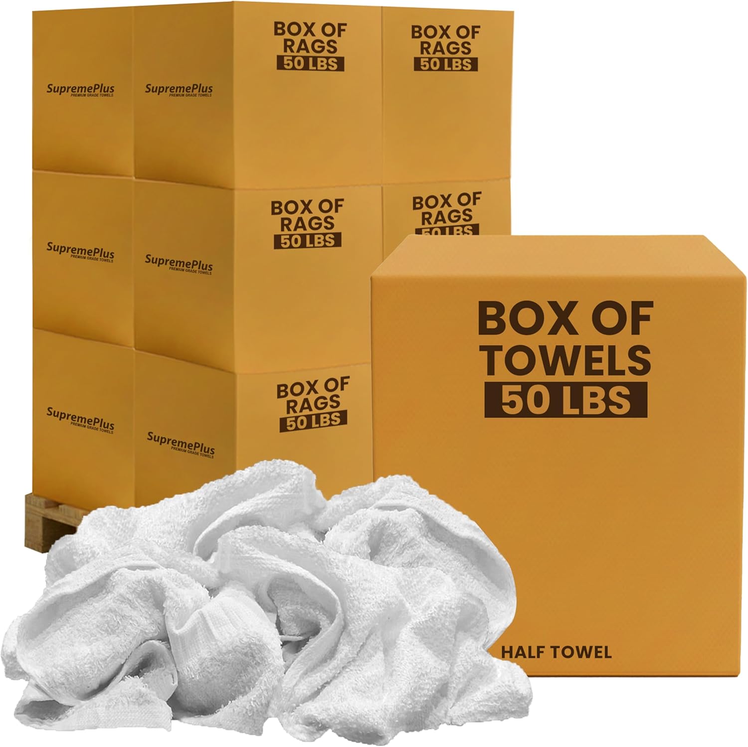 Premium Terry Towels for Cleaning - 600 lbs Pallet - 12x50 lbs. Box, 20”x20” - 100% Cotton Towels Cleaning Rags - White Terry Cloth Rags for Garage, Shop, Auto, Home & Janitorial Use