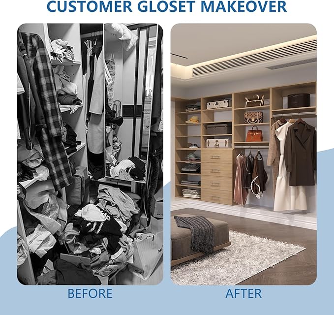 Modular Closet System, 49" Wide Organizer With Towers and Hanging, Wood Storage for Walk In Closets, Wall Mounted Wardrobe Kit, Bedroom