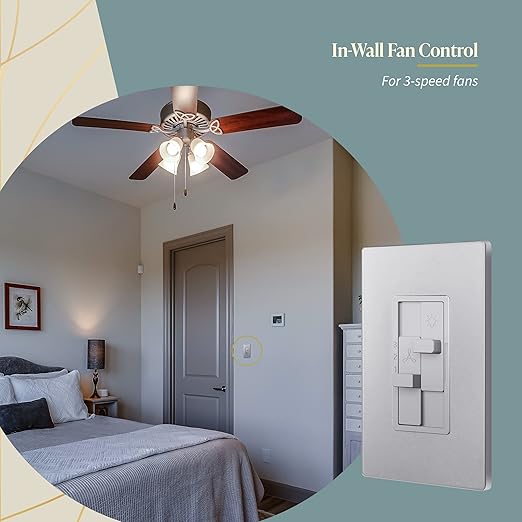 TOPGREENER Kalide Combo Dimmer Switch with 3-Speed Fan Control, Light and Fan Combination Switch, Single Pole, 2.5A, 200W LED/CFL, Neutral Wire Not Required, TGDSFS3-SV, Silver