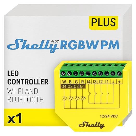 Shelly Plus RGBW PM | WiFi Smart Remote Control for RGBW Led Strips with Power Metering | Home Automation | Bluetooth Gateway | No Hub | Compatible with Alexa & Google Home | iOS Android App