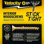 Velocity Interior 1 1/2 Wood Screws Contractor Pack (Size #8, 558 Pcs) – Self Tapping Screws with Phillips bits, Stick Tight Technology, Carbon Steel with Zinc Plating, Durable Storage Organizer