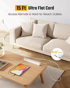 15Ft Long Extension Cord, SUPERDANNY Surge Protector Power Strip with 6 Outlets & 3 USB Ports, Flat Plug Power Strip Wall Mountable, Desk Charging Station for Home Office, College Dorm Room Essentials