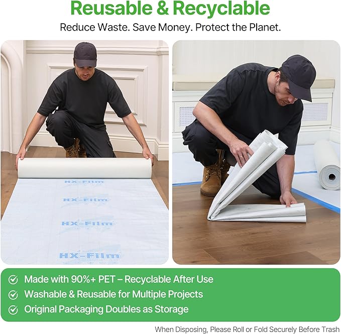 39" x200' Heavy-Duty Floor Protection | Construction Grade Carpet Protector | Drop Cloth Plastic Film for Hardwood Floors | Waterproof Painters Covering with No Residue(Ice Blue)